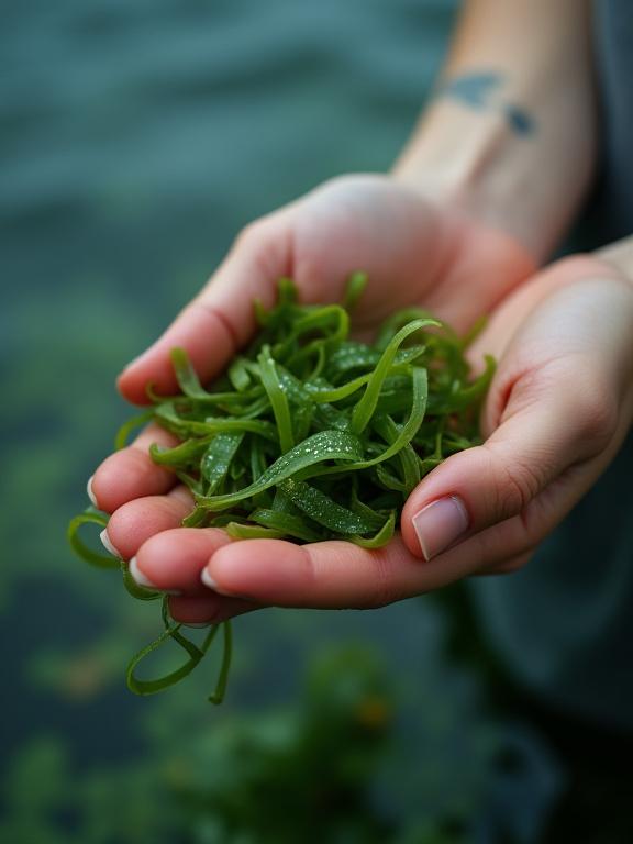 海藻を優しく手に乗せた様子