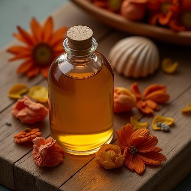 手作りのバスオイルと乾燥した花びら