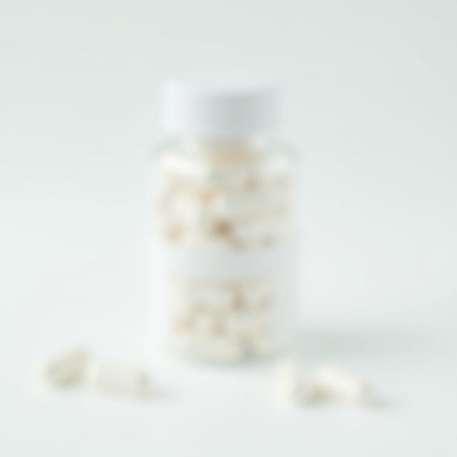 パール色のカプセルが入ったサプリメントのボトル